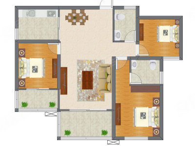 3室2厅 81.29平米户型图