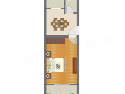 1室1厅 43.09平米户型图