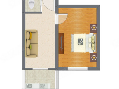1室1厅 39.55平米户型图