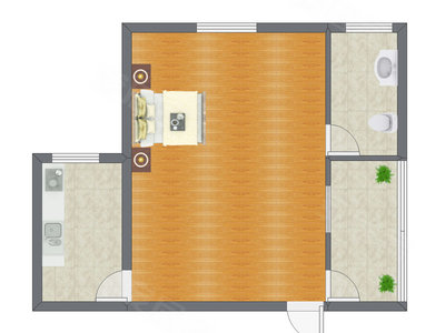 1室0厅 28.73平米户型图