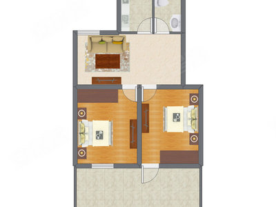 2室2厅 63.24平米户型图