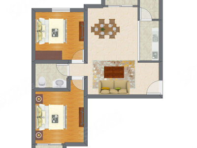 2室2厅 56.26平米户型图
