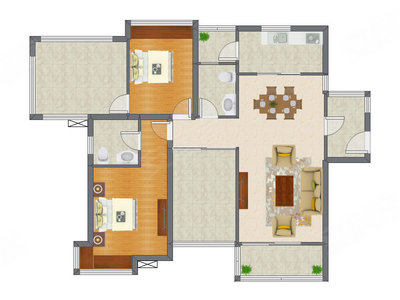 2室2厅 103.71平米户型图