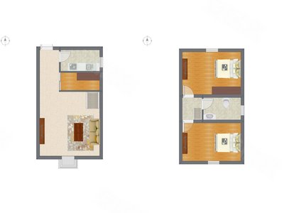 2室1厅 34.85平米