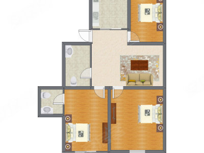 3室1厅 92.00平米户型图
