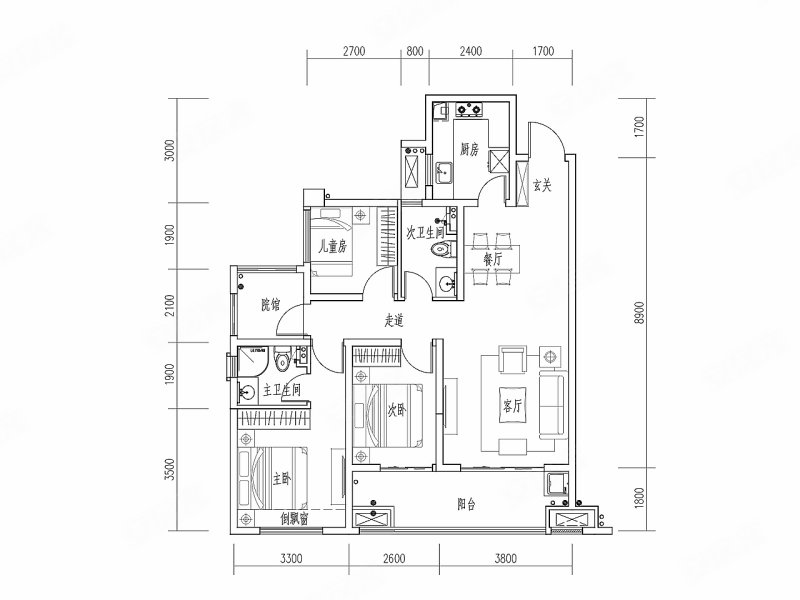 金地云麓一号(新房)3室2厅2卫106㎡南95万