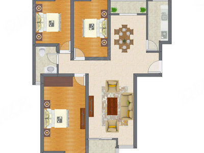 3室2厅 134.57平米户型图