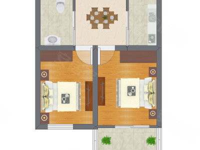 2室1厅 32.59平米户型图