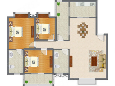 3室2厅 131.57平米户型图