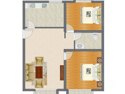 2室1厅 72.18平米户型图