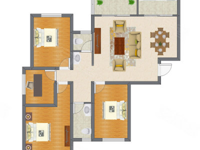 3室2厅 90.61平米户型图