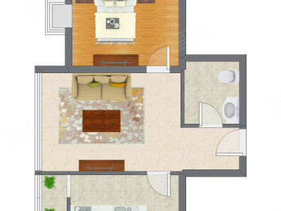 1室1厅 65.61平米户型图