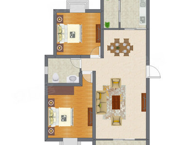 2室1厅 69.53平米户型图