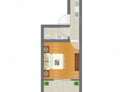 1室1厅 38.80平米户型图