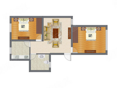 2室1厅 60.97平米户型图