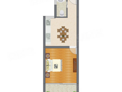 1室1厅 56.69平米户型图