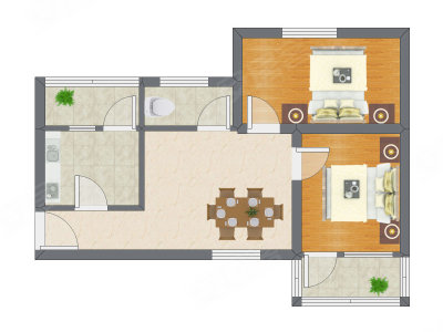 2室1厅 38.98平米户型图