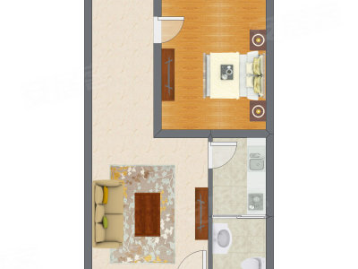 1室1厅 47.63平米户型图
