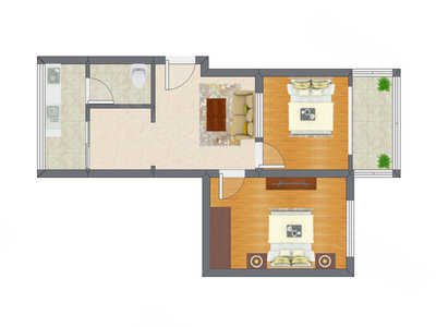 2室1厅 54.79平米
