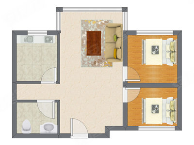 1室1厅 68.22平米户型图
