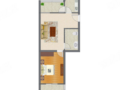 1室1厅 64.76平米户型图