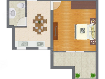 1室1厅 36.78平米户型图