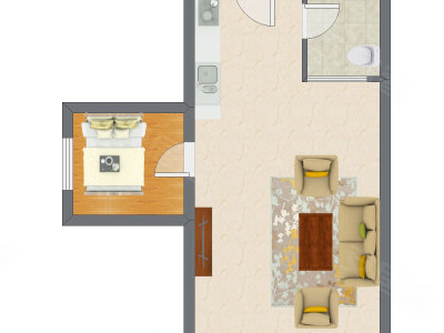 1室1厅 62.56平米户型图