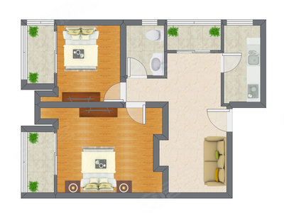 2室1厅 91.76平米