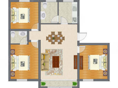 3室2厅 150.24平米户型图