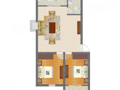 2室1厅 58.28平米户型图