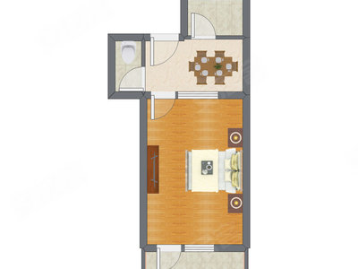 1室1厅 38.84平米户型图