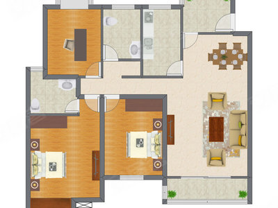 3室2厅 124.88平米户型图