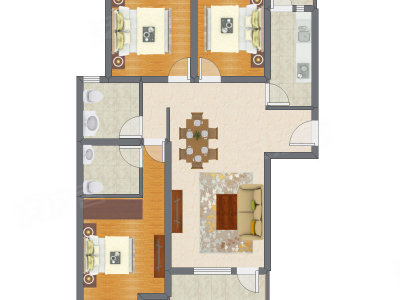 3室2厅 127.00平米户型图
