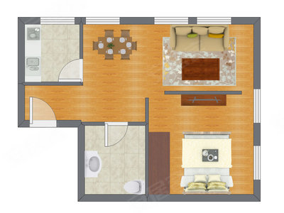 1室2厅 69.61平米户型图