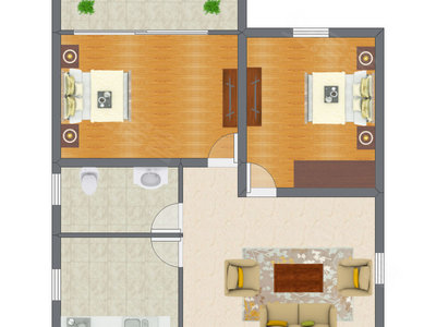2室1厅 80.00平米