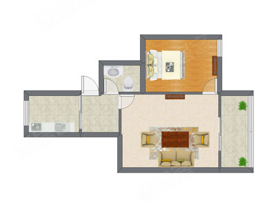 1室1厅 49.22平米户型图