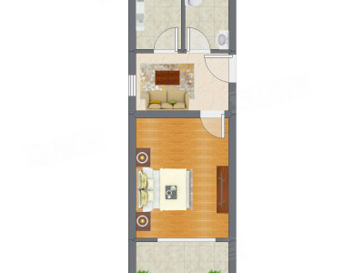 1室1厅 42.29平米户型图