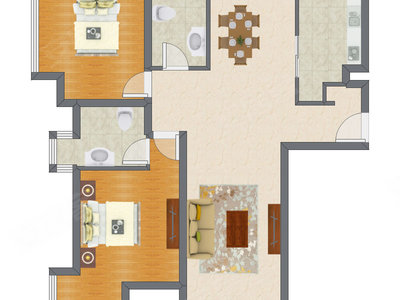 2室2厅 107.95平米户型图