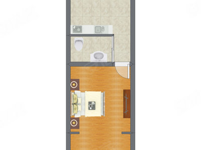 1室1厅 34.29平米户型图