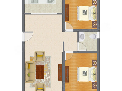 2室1厅 91.38平米户型图