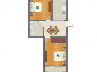 2室1厅 51.36平米