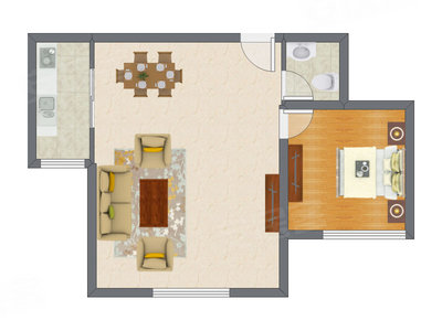 1室2厅 73.45平米户型图