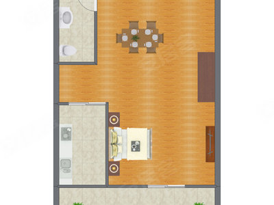 1室1厅 36.94平米户型图