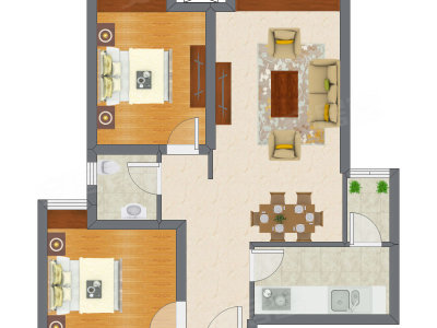 2室2厅 67.60平米户型图