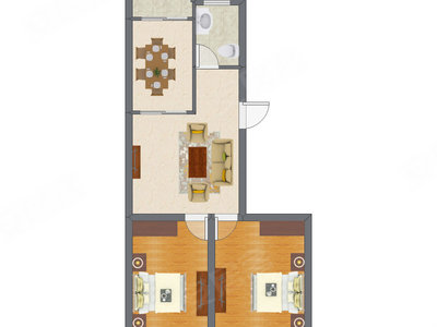 2室2厅 52.76平米户型图