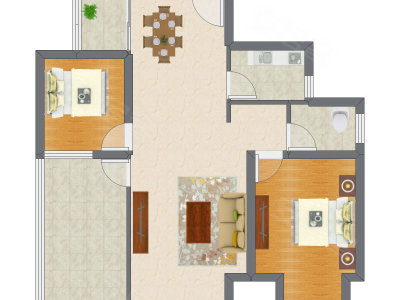 2室2厅 76.60平米户型图