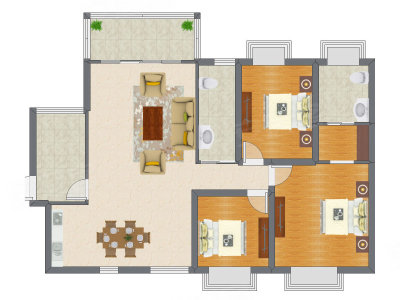 3室2厅 101.20平米户型图