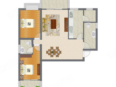 2室2厅 82.45平米户型图