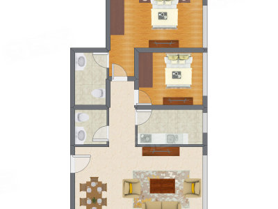 2室1厅 69.15平米户型图
