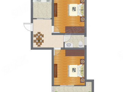 2室1厅 57.78平米